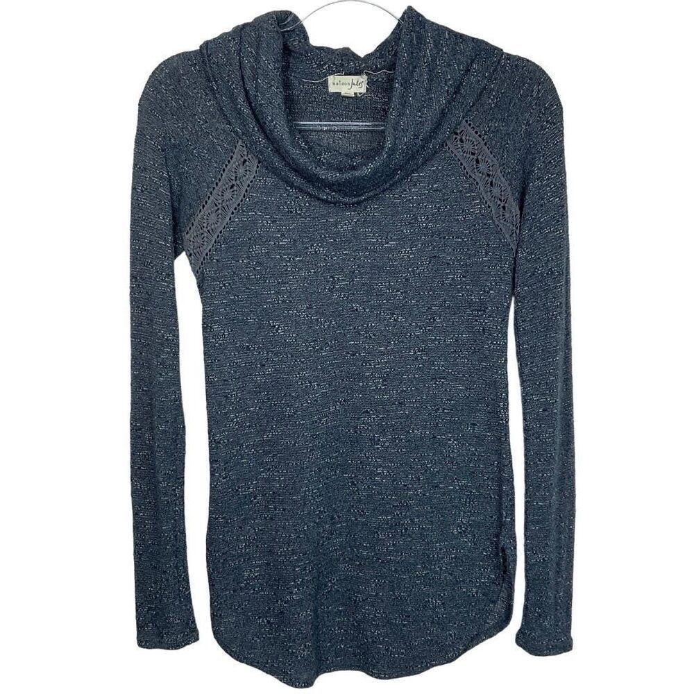 Maison Jules Heathered Blue Cowl Neck Long Sleeve Top XS